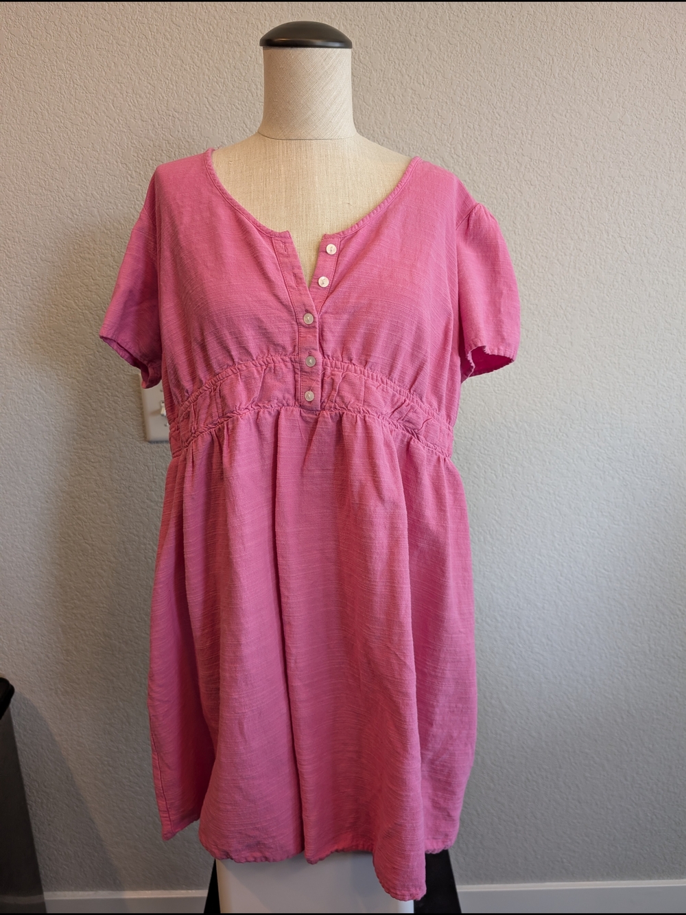 Ingrid & Isabel Pink Button Tunic Linen Type Sz XL High Waisted Baby Doll Dress